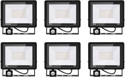 6 Stuks LED Buitenlamp met Bewegingsmelder 100W 10000LM IP66 Schijnwerper Koud Wit