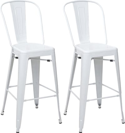 Set van 2 barkrukken MCW-A73, barkruk met rugleuning, metalen industrieel ontwerp ~ wit