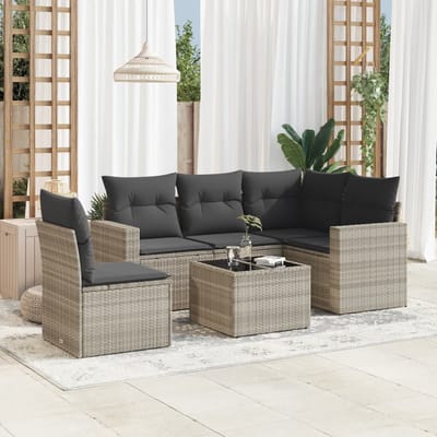 vidaXL - 6-delige - Loungeset - met - kussens - poly - rattan - lichtgrijs