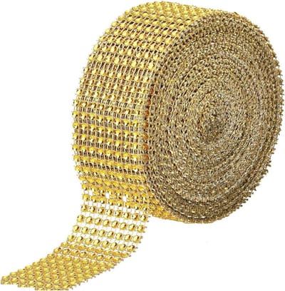 Decoratieve Diamantlint voor Bruiloften en Ambachten - 8 Rijen, 10 Yards, Acryl, Strass, Goudkleurig