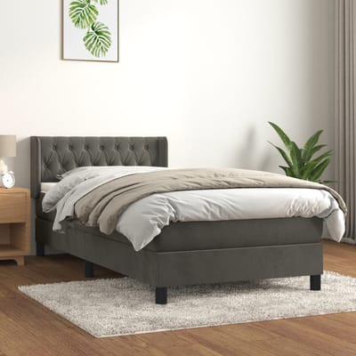 vidaXL - Boxspring - met - matras - fluweel - donkergrijs - 90x190 - cm