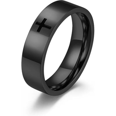 Sieraden Eenvoudig Kruis Roestvrijstalen Ring Zwart Titanium Kruis Partnerring 7# black