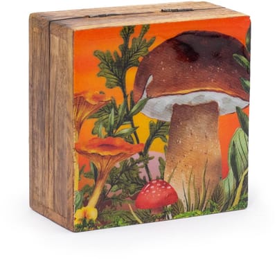 Ancient Wisdom - Decoratief dienblad - Klein vierkant emaille dienblad 10x10x4,2 cm - multikleur - paddenstoel - decoratie - tafelaccessoire - cadeau - interieur - ornament