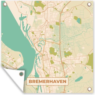 Tuin poster Plattegrond - Bremerhaven - Kaart - Stadskaart - Vintage - 200x200 cm - Tuindoek
