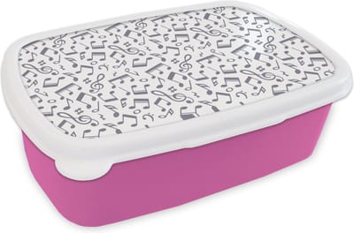 Broodtrommel Roze - Lunchbox - Brooddoos - Muzieknoten - Patronen - Muziek - 18x12x6 cm - Kinderen - Meisje
