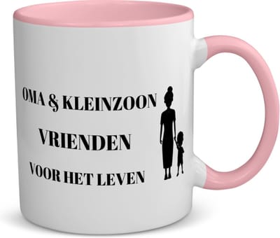 Akyol - oma en kleinzoon vrienden voor het leven koffiemok - theemok - roze - Vriend - oma/kleinzoon - oma cadeautjes - cadeau - kado - geschenk - kleinzoon verjaardag - kleinzoon artikelen - 350 ML inhoud