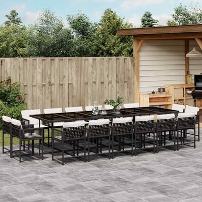 vidaXL - 17-delige - Tuinset - met - kussens - poly - rattan - zwart