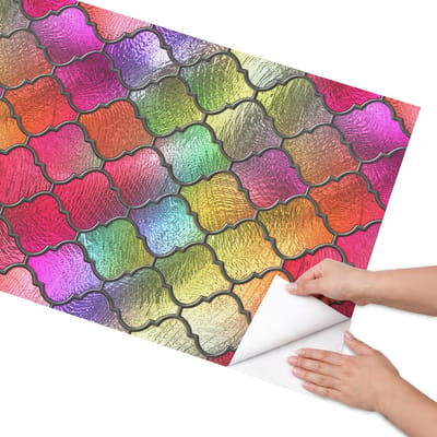 Coloray Meubel Wrap Folie - Rood Meubelfolie - 65x130 cm - Decoratiefolie Regenboogkleurig glas-in-lood - Meubel Wrap Folie - Modern Meubelfolie - Plakfolie Meubels - Keuken decoratie - Achtergronden en patronen