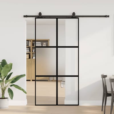 vidaXL - Schuifdeur - met - beslagset - 102,5x205 - cm - gehard - glas - zwart