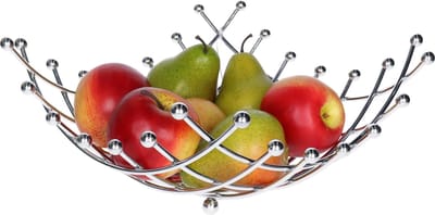 5Five Fruitschaal Basel - metaal - D30 x H14 cm - zilver - vierkant - spiraalvorm - fruitmand