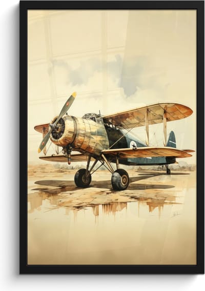 Poster in lijst - Fotolijst 40x60 cm - Posters - Vintage - Vliegtuig - Water - Beige -Voertuig - Posterlijst zwart - Decoratie - Wanddecoratie woonkamer - Muurdecoratie slaapkamer