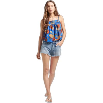 Superdry Vintage Embellished Mouwloze Blouse Blauw XS Vrouw
