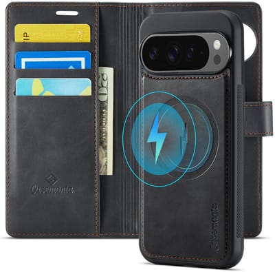 Casemania Hoesje Geschikt voor Google Pixel 10 - Charcoal Gray - 2 in 1 Magnetische Book Case met Uitneembare Back Cover - Geschikt voor Qi2 en MagSafe - Telefoonhoesje met Pasjeshouder - Donker Grijs