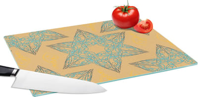 Glazen Snijplank - 39x28 - Kerstster - Blauw - Geel - Patronen - Christmas - Snijplanken Glas