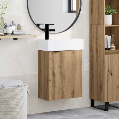vidaXL - Badkamermeubel - met - kraan - Artisanaal - eiken - 45,5 - x - 22,5 - x - 84 - cm