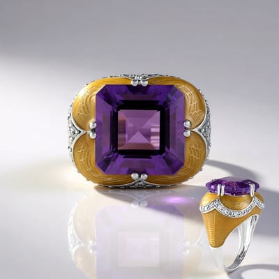 Cavill - Zilveren ring met 6,75 ct lavendel amethist achthoekig - 925 Sterling zilver - 36 zirkonia 0,648 ct - Elegant en tijdloos design