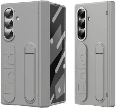 Lunso Geschikt voor Samsung Galaxy Z Fold 7 backcover hoes met Kickstand & Polsband - Grijs
