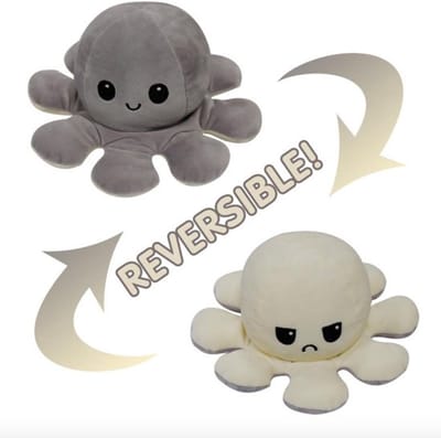 Octopus Mood Omkeerbaar Emotie Pluche Knuffel 15 cm (Grijs/Wit) - Inktvis Verwisselbaar Omdraaien - TikTok Plush Toy - Speelgoed Knuffels voor Kinderen Jongens Meisjes - Boos Blij Knuffel