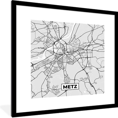 Fotolijst incl. Poster - Plattegrond - Metz - Stadskaart - Kaart - Frankrijk - 40x40 cm - Posterlijst