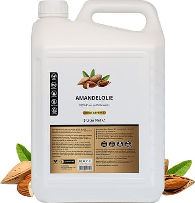Amandelolie 5 Liter voordeelverpakking Jerry Can | Biologisch | 100% Puur & Onbewerkt | Food Grade Koudgeperste Zoete Amandel Olie voor Haar, Huid en Lichaam | Huidolie | Haarolie