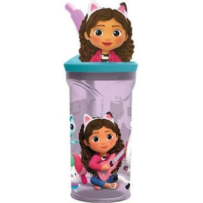 Gabby's Poppenhuis Drinkbeker met rietje – 360 ml – Herbruikbaar – Met 3D-figuur – BPA-vrij – Tumbler voor kinderen vanaf 4 jaar – Transparant paars