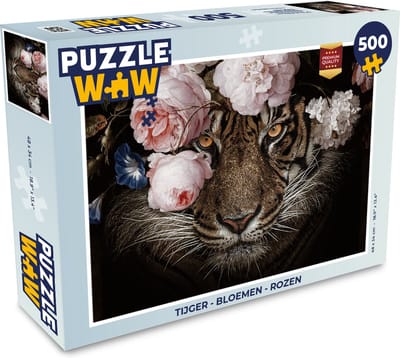 Puzzel Tijger - Bloemen - Rozen - Legpuzzel - Puzzel 500 stukjes