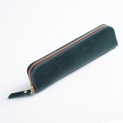 Pochette à stylos en cuir véritable Sac à stylos minimaliste Trousse à crayons en cuir de vache naturel Papeterie Fournitures scolaires et de bureau Cadeau vert