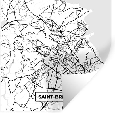 Muurstickers - Sticker Folie - Frankrijk – Kaart – Plattegrond – Stadskaart - Saint-Brieuc - Zwart wit - 100x100 cm - Plakfolie - Muurstickers Kinderkamer - Zelfklevend Behang XXL - Zelfklevend behangpapier - Stickerfolie