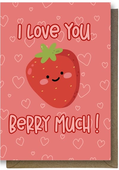 Luxe valentijns Wenskaart - valentijnskaart - I love you berry much - 12x17cm - gevouwen kaart Inclusief gekleurde envelop