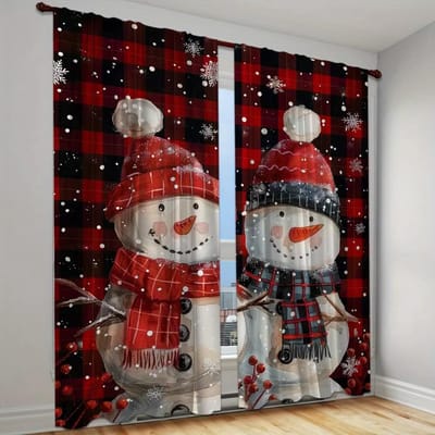 2 Stuks Kerstvakantie Gordijnen Kerstbellen Kerstboom en Sneeuwvlok Print Gordijnen voor Slaapkamer Woonkamer Ramen 100W130H(CM)40x51in&Grommet Top black