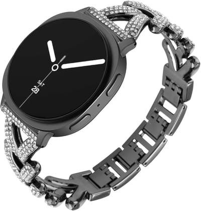 Stravo Luxe Dames Horlogebandje met Strass – RVS Schakelband – Geschikt voor Samsung Galaxy Watch 9 (40/44mm) / Watch 8 (40/44mm) / 8 Classic (46mm) – Metalen Bandje – Zwart