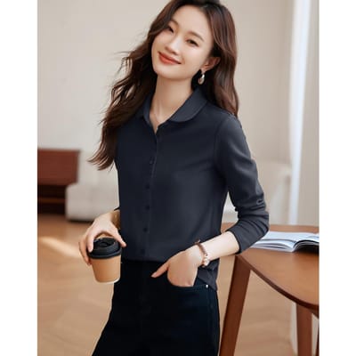 Koreaanse Temperament Kleine Revers Shirt Winter Stijl Leeftijdsverlagend Warm Duits Velours Basis Shirt 2XL black