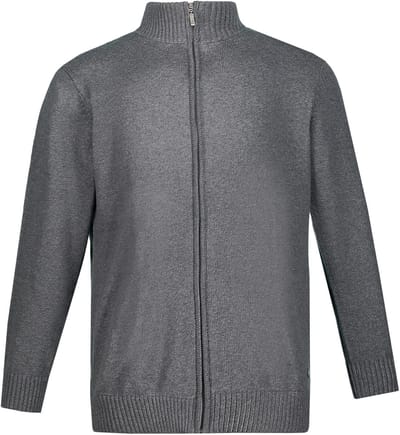 JP 1880 - Heren - Cardigan opstaande kraag geribbelde manchetten - Grijs melange - Maat 4XL