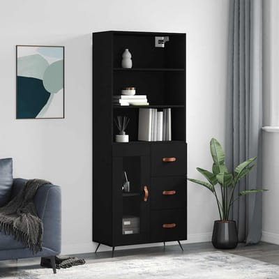 vidaXL - Hoge - kast - 69,5x34x180 - cm - bewerkt - hout - zwart