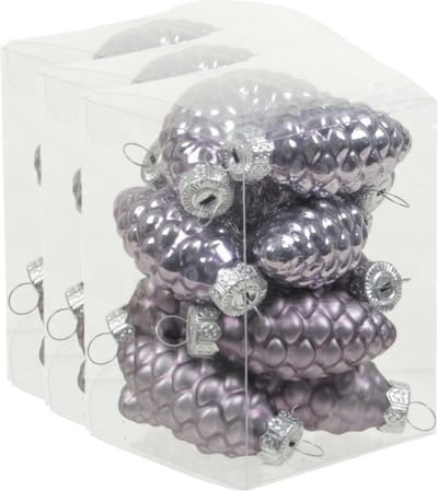 36x Dennenappel kersthangers/kerstballen lila paars van glas - 6 cm - mat/glans - Kerstboomversiering