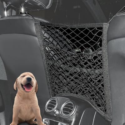 Famanu - Auto-opbergnet met hondenbarrière, organizer voor voorstoelen, net voor huisdieren, kinderscheiding en opbergruimte, universeel inzetbaar voor auto's, SUV's, bestelwagens en meer