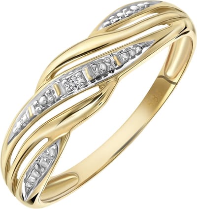 Lucardi Dames Bicolor ring met diamant 0,01ct - Ring - Cadeau - 14 Karaat Goud - Witgoud en Geelgoud