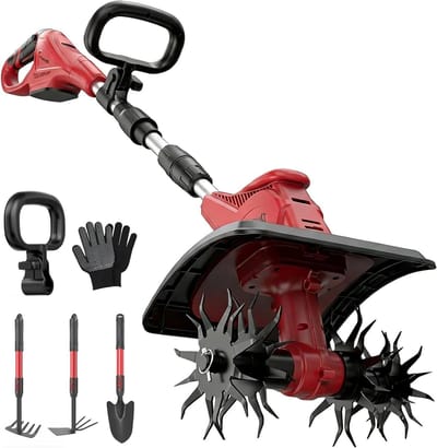 Draadloze Tiller - Tuinfrees Cultivator - Bodem Bewerken - Batterij Compatibel - 70 cm Lengte - Zwart