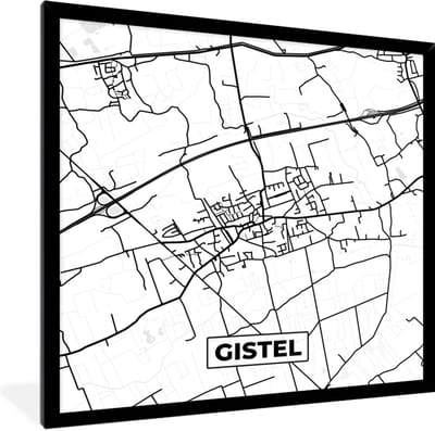 Fotolijst incl. Poster Zwart Wit- Plattegrond – Gistel – Zwart Wit – Stadskaart - Kaart - België - 40x40 cm - Posterlijst