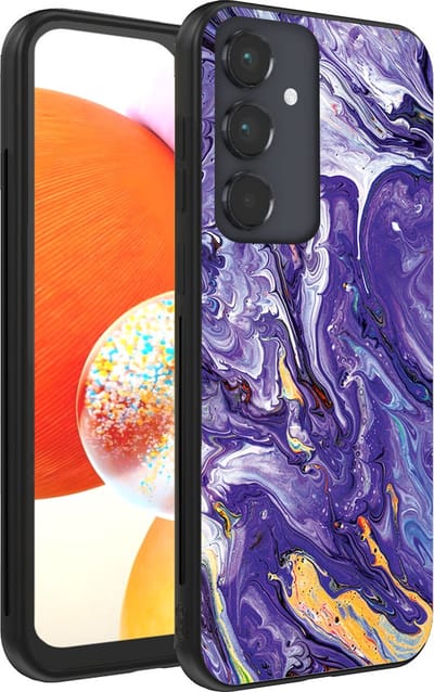 Smartphonica Telefoonhoesje voor Samsung Galaxy A14 met marmer opdruk - TPU backcover case marble design - Goud Paars geschikt voor Samsung Galaxy A14