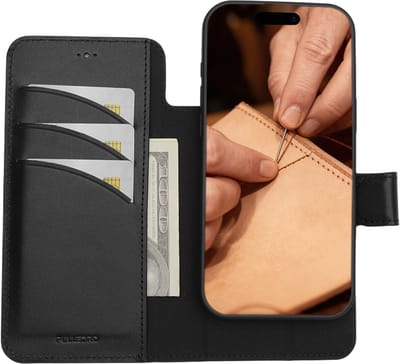 Pulledro geschikt voor iPhone 17 Pro Max Uitneembare Lederen BookCase - MagSafe - RFID - Rustic Black