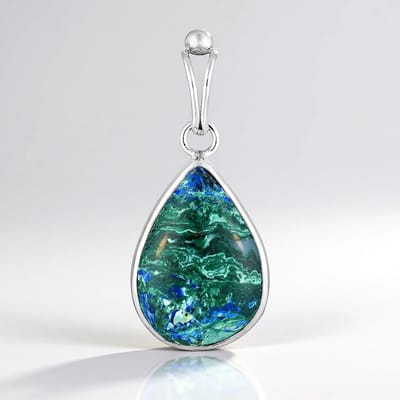 Cavill - Zilveren Hanger - 925 Sterling Zilver - Azuriet Malachiet 15,8 ct - Blauwgroen Peervormige Cabochon - Balinese Sieraden Elegant
