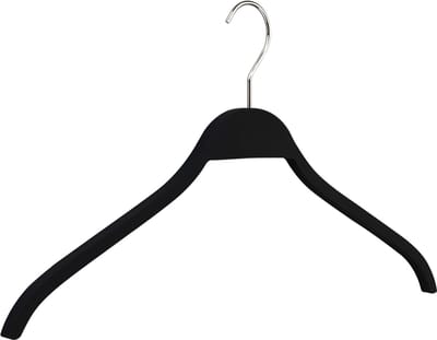 [Set van 10] Luxe houten matzwarte garderobe- / kledinghangers met een rubberen antislip soft touch coating en verchroomde draaibare haak