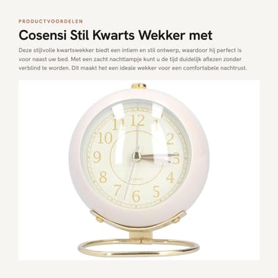 Dailygoods- Nachtkastje - Stille Wekker - Alarmklok met Nachtlampje - Metalen Design - Energiebesparend - Sterk en Duurzaam