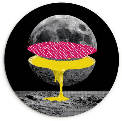 WallCircle® Wandcirkel 120x120 cm - Muurcirkel Maan - Geel - Roze - Zwart - Muurdecoratie woonkamer - Wanddecoratie slaapkamer - Kamer decoratie accessoires - Ronde schilderijen XXL