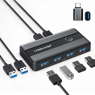 Lemorele H5 USB 3.0 KVM-Switch - 4 USB-poorten - 2 Computers Delen - Plug & Play
