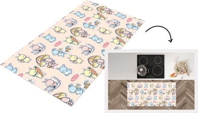 Keukenloper - Loper keuken - Patronen - Konijn - Cartoon - Pastel - Kinderen - 120x60 cm - Keukenloper vinyl