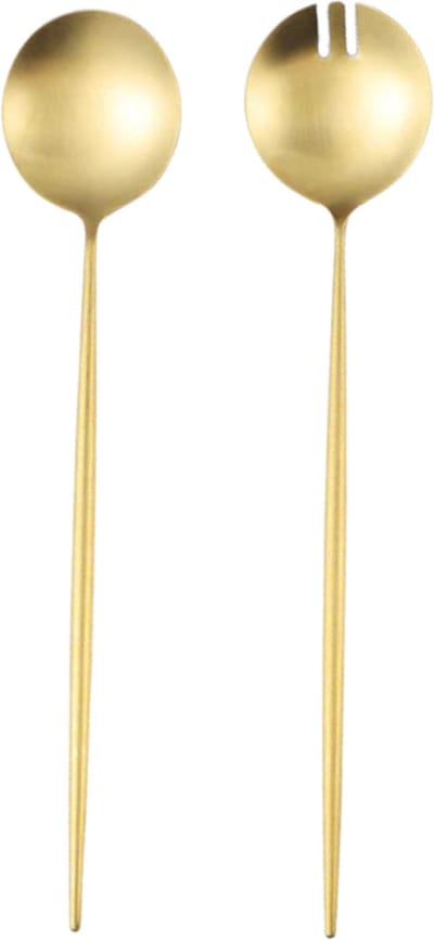 House of Husk Slabestek - Gouden Saladebestek - Opscheplepels - Salade Vork en Lepel Set - RVS - 30CM