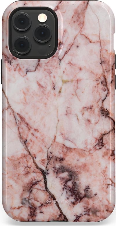 Casetastic hoesje geschikt voor Apple iPhone 12 / Apple iPhone 12 Pro - MagSafe - Dubbellaagse bescherming - Koraalrif Marmer - Fashion Case - Lichtroze Perzik