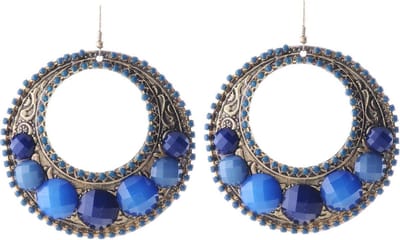 Behave - Oorbellen Dames - Grote Statement Oorhangers - Vintage Goudkleur - Blauw
